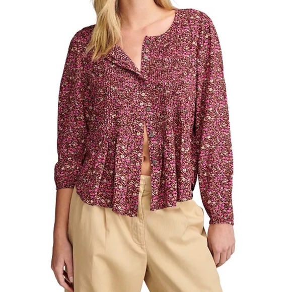 Lucky Brand Tops - Lucky Brand Shirt‎ Medium Womens Floral Cottagecore Peasant Pin Tucked Button Up